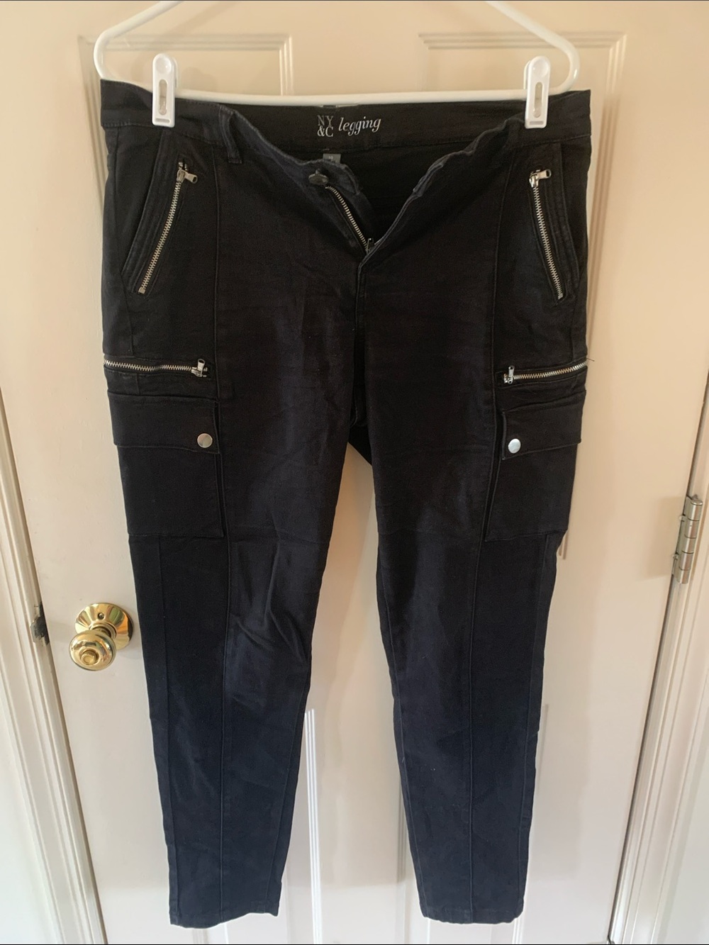 New York & Company Black Cargo Leggings with Zip Pockets